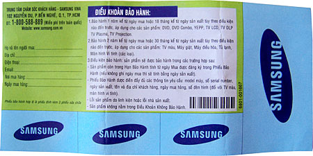 Mẫu phiếu bảo hành các hãng (JVJ, Imax, Samsung)