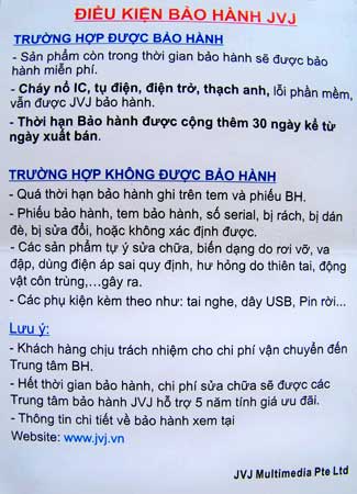 Mẫu phiếu bảo hành các hãng (JVJ, Imax, Samsung)