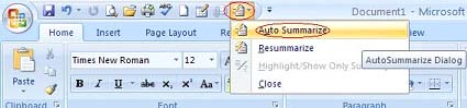 Cách tạo phần tóm tắt tự động trong Word 2007