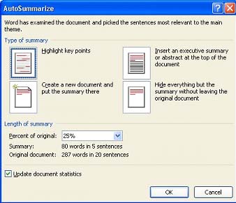 Cách tạo phần tóm tắt tự động trong Word 2007