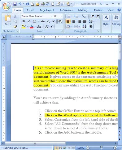 Cách tạo phần tóm tắt tự động trong Word 2007