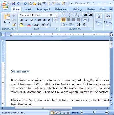 Cách tạo phần tóm tắt tự động trong Word 2007